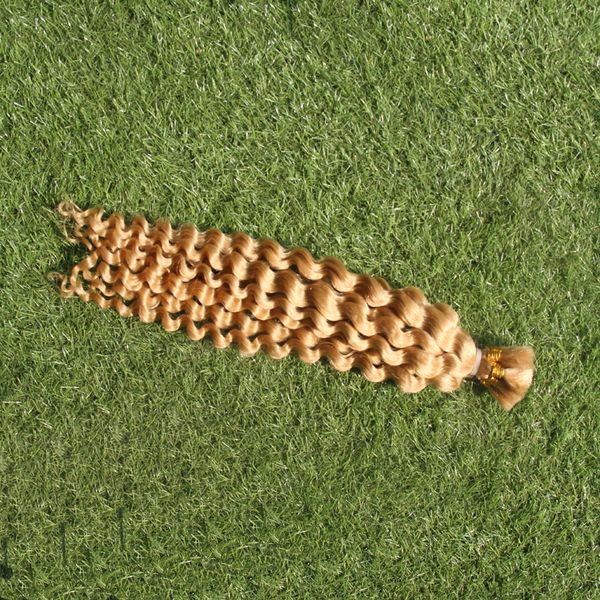 Image of Deep Wave Braiding Human Hair Bulk Hair Extensions Hair Weave 100G 613 Bleach Blonde Weft Width 25cm-65cm