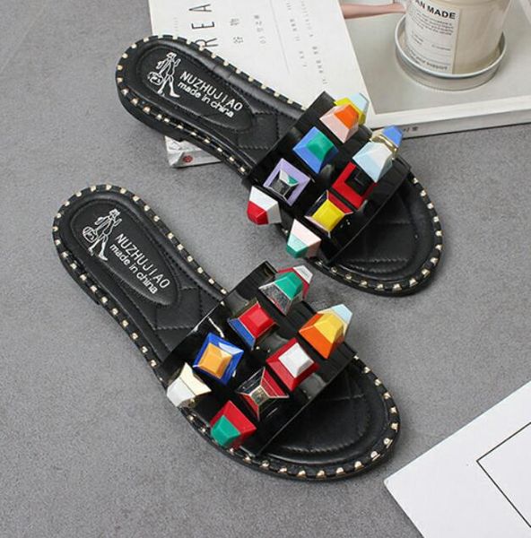 women slipper rivet fashion slip on flip flops beach slippers flat sandals flat heel sippers outdoor slides lady casual shoes, Black
women slipper rivet fashion slip on flip flops beach slippers flat sandals flat heel sippers outdoor slides lady casual shoes, Black