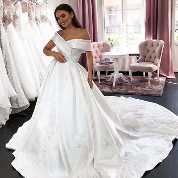 elegant a-line long wedding dresses simple off shoulder beads lace applique sweep train bridal gowns custom made wedding gowns, White
elegant a-line long wedding dresses simple off shoulder beads lace applique sweep train bridal gowns custom made wedding gowns, White