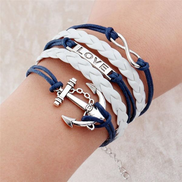 AFSHOR Hot Sale Vintage fashion leather friendship bracelets love anchor Bangles wax cords Infinity Charm hombre accessories For Women Men
AFSHOR Hot Sale Vintage fashion leather friendship bracelets love anchor Bangles wax cords Infinity Charm hombre accessories For Women Men