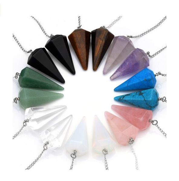 natural amethys t rose quart z clear crystal opalite multifaceted pointed pendulums reiki healing pendants with 10"chain, Silver
natural amethys t rose quart z clear crystal opalite multifaceted pointed pendulums reiki healing pendants with 10"chain, Silver