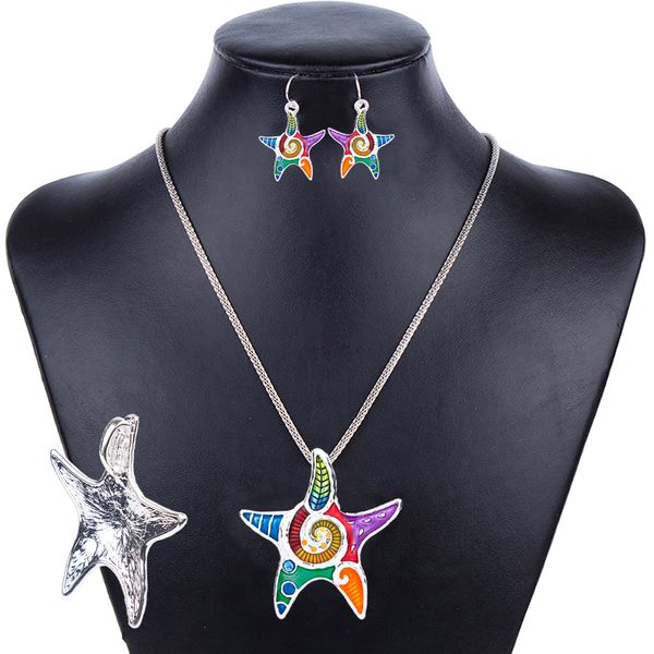 1set new starfish necklace earrings set alloy unique starfish design gift animal pendant jewelry sets rainbow charm accessories, Silver
1set new starfish necklace earrings set alloy unique starfish design gift animal pendant jewelry sets rainbow charm accessories, Silver