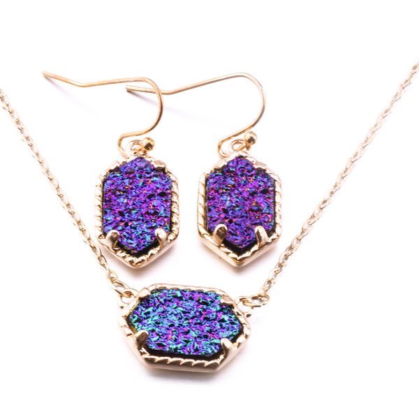 15colors drusy druzy stud earrings necklace jewelry set gold plated geometry stone earrings necklaces for women, Silver
15colors drusy druzy stud earrings necklace jewelry set gold plated geometry stone earrings necklaces for women, Silver