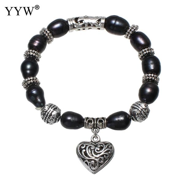 natural freshwater pearl bracelet with brass & zinc alloy heart for woman sold per approx 7.5 inch strand, Black
natural freshwater pearl bracelet with brass & zinc alloy heart for woman sold per approx 7.5 inch strand, Black