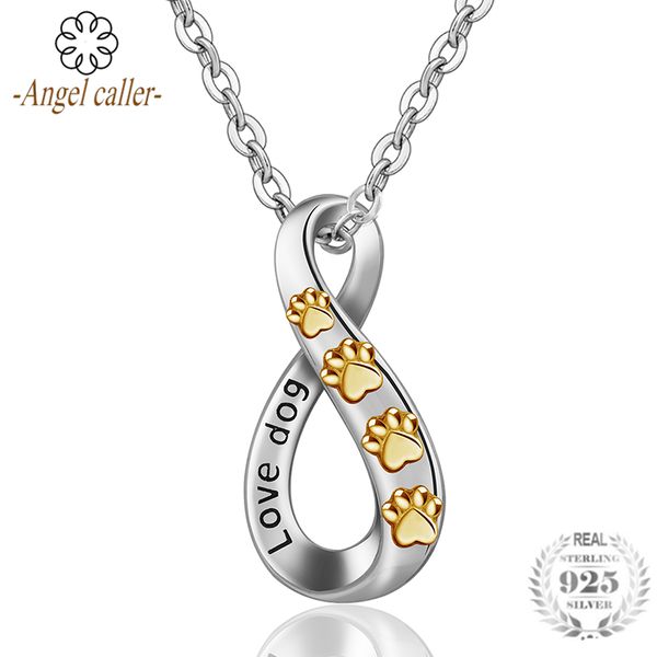 

angel caller 925 sterling silver gold dog pendant necklace infinity love fine jewelry for women girls gift 2018 new style