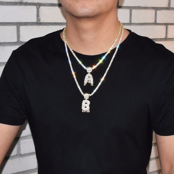 custom men's crown drip initials letters necklaces & pendant ice out cubic zircon hip hop jewelry with 4mm tennis chain, Silver
custom men's crown drip initials letters necklaces & pendant ice out cubic zircon hip hop jewelry with 4mm tennis chain, Silver