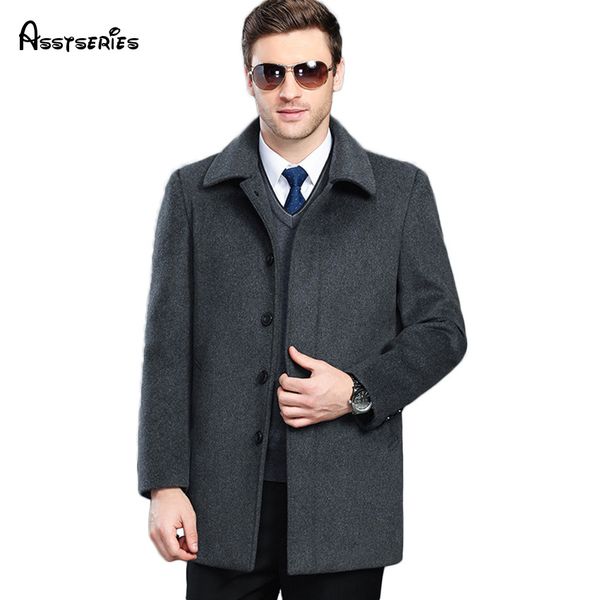 2018 middle and old aged men's business cashmere wool coat men's thickening warm coat fashion d170, Black
2018 middle and old aged men's business cashmere wool coat men's thickening warm coat fashion d170, Black