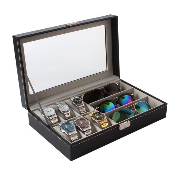 pu leather 6+3 grids watch holder storage sunglasses organizers casket jewelry display birthday gifts relogio masculino, Black;blue
pu leather 6+3 grids watch holder storage sunglasses organizers casket jewelry display birthday gifts relogio masculino, Black;blue