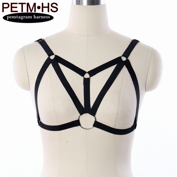 

women fashion harness bra adjustable elastic black strappy hollow bustier bondage goth punk fetish exotic dance wear, Black;white