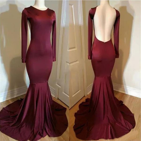 simple burgundy elastic satin mermaid evening dress 2018 backless long sleeve prom gowns vestido de festa formatura gowns, Black
simple burgundy elastic satin mermaid evening dress 2018 backless long sleeve prom gowns vestido de festa formatura gowns, Black