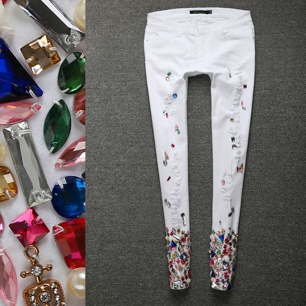 2018 autumn fashion women denim pencil pants skinny ankle length denim pants diamond beading hole jeans, Blue
2018 autumn fashion women denim pencil pants skinny ankle length denim pants diamond beading hole jeans, Blue