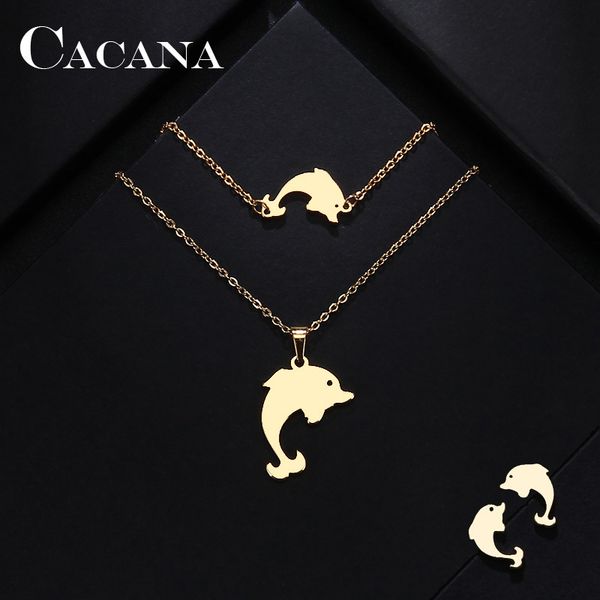 cacana stainless steel sets for women dolphin shape necklace bracelets earrings sets for women lover's engagement jewelry s25, Silver
cacana stainless steel sets for women dolphin shape necklace bracelets earrings sets for women lover's engagement jewelry s25, Silver
