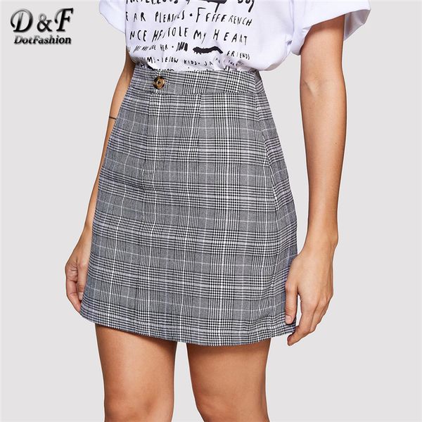 dotfashion grey plaid button a line tartan skirt women casual summer high waist clothing ladies above knee short bottoms skirt, Black
dotfashion grey plaid button a line tartan skirt women casual summer high waist clothing ladies above knee short bottoms skirt, Black