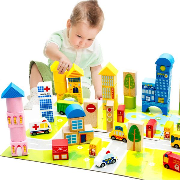 

62 шт. Городской транспорт строительные блоки подарок ребенку детские деревянные