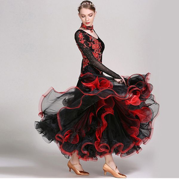 embroider ballroom competition dance dresses waltze modern dance performance international standard dancewear for women, Black;red
embroider ballroom competition dance dresses waltze modern dance performance international standard dancewear for women, Black;red