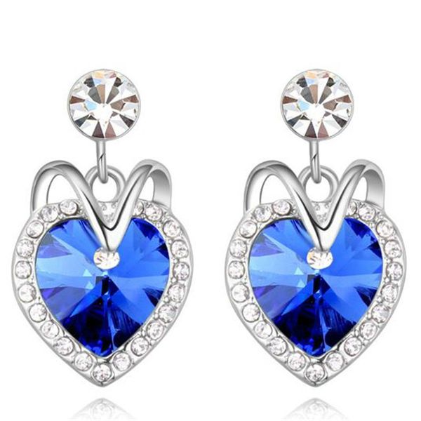 fashion jewelry blue crystal from swarovski heart drop earrings for women rhinestone accessories white gold plated 17879, Silver
fashion jewelry blue crystal from swarovski heart drop earrings for women rhinestone accessories white gold plated 17879, Silver