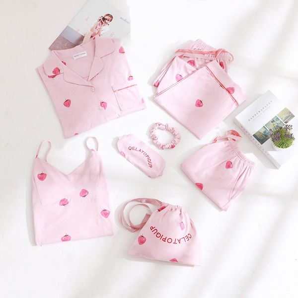 july's song pink cotton women 7 pieces pajamas sets women pajamas sleepwear sets spring summer autumn homewear and shorts, Blue;gray
july's song pink cotton women 7 pieces pajamas sets women pajamas sleepwear sets spring summer autumn homewear and shorts, Blue;gray