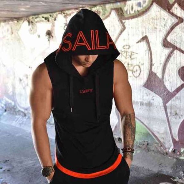 new men slim-fit sleeveless distressed t-shirt casual oneck hooded letter t-shirts, White;black
new men slim-fit sleeveless distressed t-shirt casual oneck hooded letter t-shirts, White;black