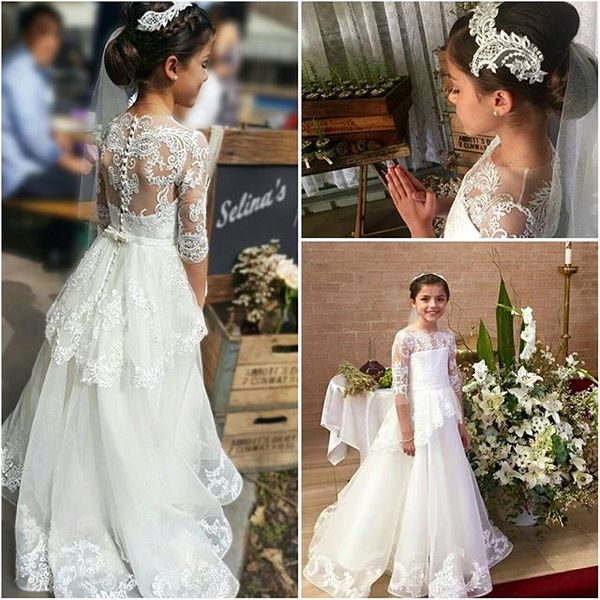three quarter sleeve a-line flower girls dresses lace first communion dresses peplum sheer back girls pageant dresses vestido flores, White;blue
three quarter sleeve a-line flower girls dresses lace first communion dresses peplum sheer back girls pageant dresses vestido flores, White;blue