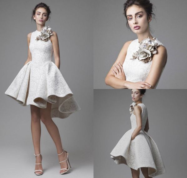2018 lace wedding dress krikor jabotian jewel neck sleeveless high low short wedding dresses a-line beach bridal gowns with 3d floral flower, White
2018 lace wedding dress krikor jabotian jewel neck sleeveless high low short wedding dresses a-line beach bridal gowns with 3d floral flower, White