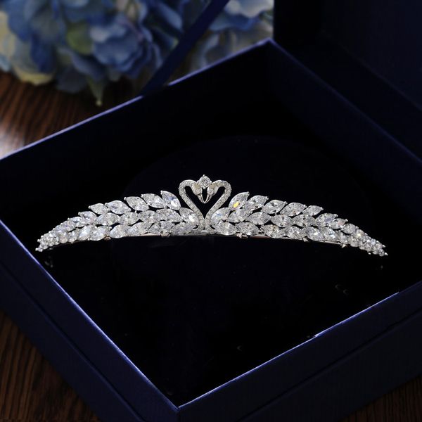 3a zircon swan crown environmental copper crown jewels hairband bling wedding bridal jewelry h15351, Silver 
3a zircon swan crown environmental copper crown jewels hairband bling wedding bridal jewelry h15351, Silver
