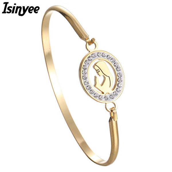 isinyee fashion crystal virgin mary bangle gold open bracelet manchette for women trendy stainless steel christian jewelry, Black
isinyee fashion crystal virgin mary bangle gold open bracelet manchette for women trendy stainless steel christian jewelry, Black