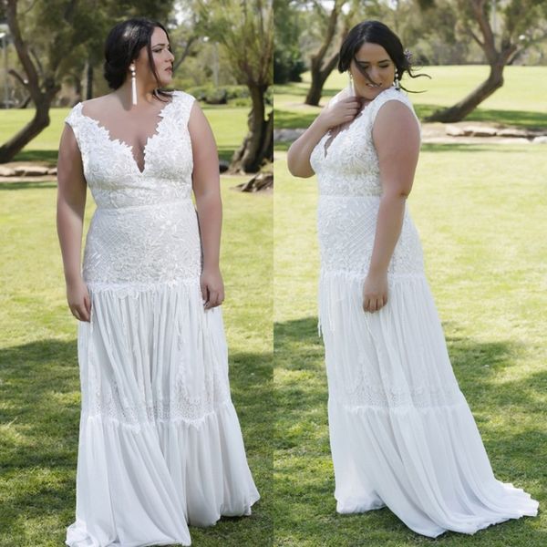 lace plus size beach wedding dresses v neck pleated bohemian bridal gowns a line chiffon floor length boho robe de mariée, White
lace plus size beach wedding dresses v neck pleated bohemian bridal gowns a line chiffon floor length boho robe de mariée, White