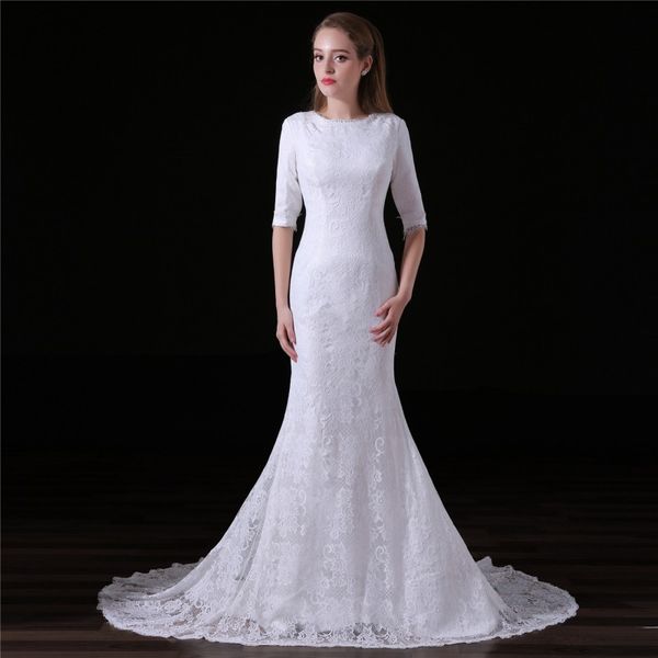 vintage lace mermaid wedding dresses half sleeves lace bridal gowns zipper with buttons back sweep train cheap, White
vintage lace mermaid wedding dresses half sleeves lace bridal gowns zipper with buttons back sweep train cheap, White