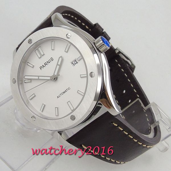 42mm white dial brushed steel case sapphire glass japan nh35a 24 jewels movement automatic mechanical men's wristwatch, Slivery;brown
42mm white dial brushed steel case sapphire glass japan nh35a 24 jewels movement automatic mechanical men's wristwatch, Slivery;brown