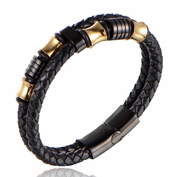 cool men bracelet bangle black leather gold stainless steel clasp men women fashion accessories jewelry 3 size for choose, White
cool men bracelet bangle black leather gold stainless steel clasp men women fashion accessories jewelry 3 size for choose, White