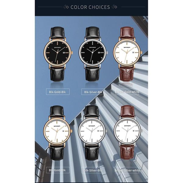 

sanda new stylish men quartz watch with calendar leather watchband wristwatch ornament gift, Slivery;brown