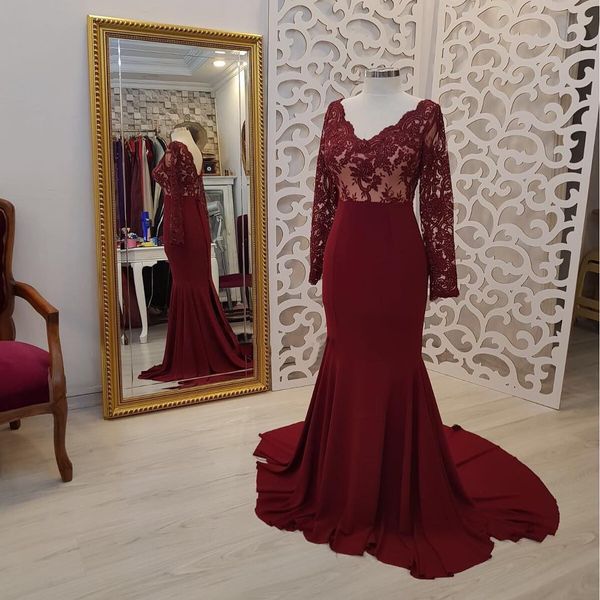actual picture burgundy 2019 new mermaid evening dresses applique long sleeves sweep train formal dresses evening wear robe de soiree, Black;red
actual picture burgundy 2019 new mermaid evening dresses applique long sleeves sweep train formal dresses evening wear robe de soiree, Black;red