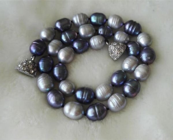 

freshwater pearl necklace big size 10-11mm gray black color real pearl jewellery magnet clasp, Golden;silver