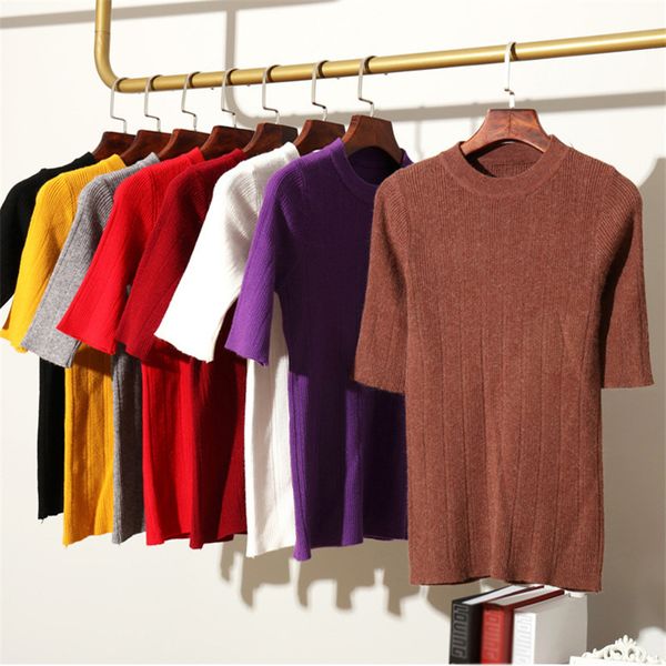 9 colors summer knitted tees women o-neck short sleeve fitness slim tee shirt femme spring 2018 knitted pullover tshirt, White
9 colors summer knitted tees women o-neck short sleeve fitness slim tee shirt femme spring 2018 knitted pullover tshirt, White