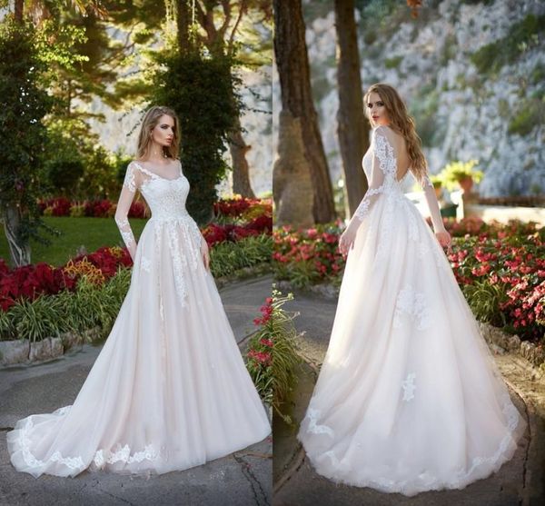 2018 sheer scoop neck wedding dresses vintage long sleeves appliqued a line bridal gowns robe de soriee open back, White
2018 sheer scoop neck wedding dresses vintage long sleeves appliqued a line bridal gowns robe de soriee open back, White