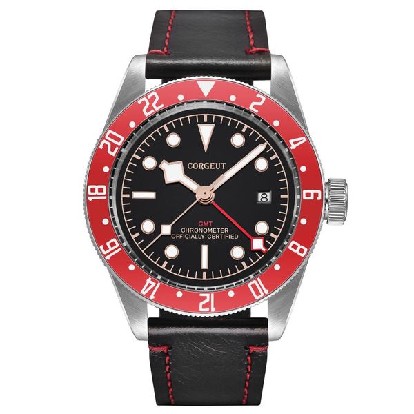 corgeut gmt automatic men's watch luminous black dial bay sport leather strap mechanical wristwatches, Slivery;brown
corgeut gmt automatic men's watch luminous black dial bay sport leather strap mechanical wristwatches, Slivery;brown
