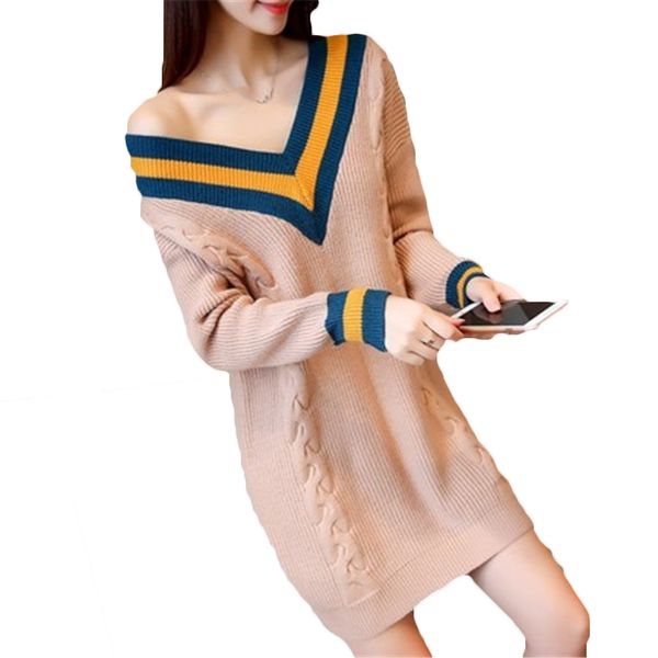 2018 sweater dress women autumn winter knitted sweaters pullover long sleeve long jumper v neck striped pull femme a1195, White;black
2018 sweater dress women autumn winter knitted sweaters pullover long sleeve long jumper v neck striped pull femme a1195, White;black