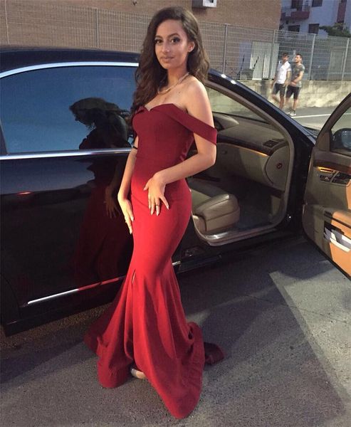 red mermaid long prom dresses side split floor length off the shoulder elastic satin evening gown custom made, Black
red mermaid long prom dresses side split floor length off the shoulder elastic satin evening gown custom made, Black