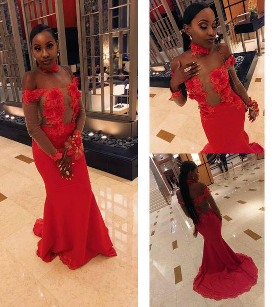 red prom dresses off shoulder lace 3d floral appliques pearls sweep train satin long sleeve evening dress mermaid formal party gowns, Black
red prom dresses off shoulder lace 3d floral appliques pearls sweep train satin long sleeve evening dress mermaid formal party gowns, Black