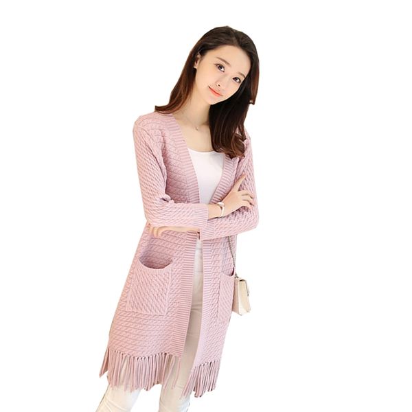 2018 knit long sweater cardigan female v-neck spring and winter loose solid color with tassel women's sweaters vestidos lxj482, White;black
2018 knit long sweater cardigan female v-neck spring and winter loose solid color with tassel women's sweaters vestidos lxj482, White;black
