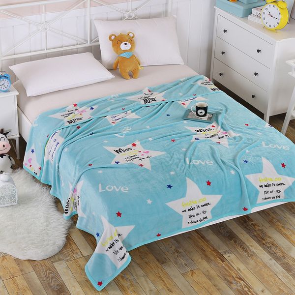

2018 new blanket sky blue + white star letters printed pattern blanket multi-color optional multiple sizes available