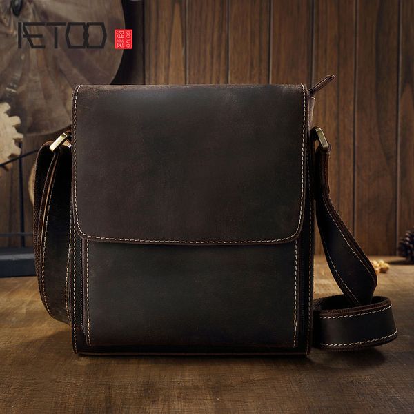

aetoo original crazy horseskin leather men's bag shoulder messenger bag leather men's simple business leisure british fashion