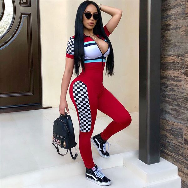 2018 women one piece jumpsuit casual plaid short sleeve front zipper turn-down collar skinny sportsuit fitness romper tracksuit, Black;white
2018 women one piece jumpsuit casual plaid short sleeve front zipper turn-down collar skinny sportsuit fitness romper tracksuit, Black;white