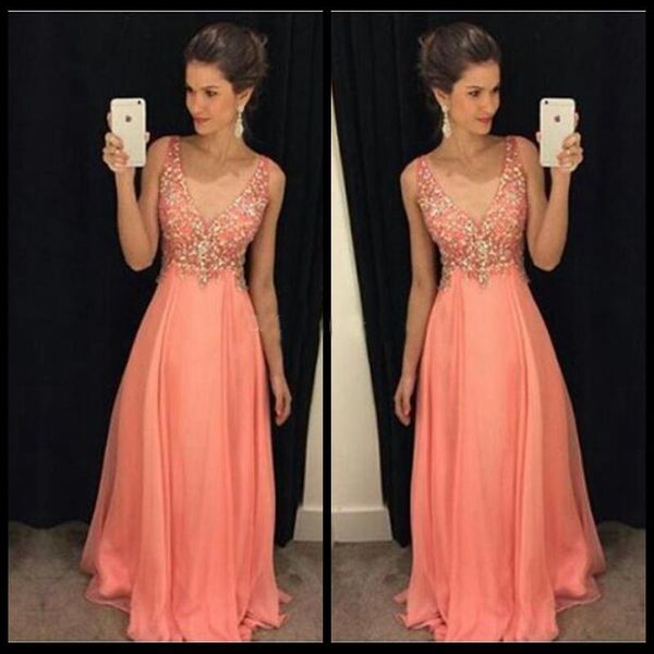 Sparkly Bling A Line Deep V Neck Coral Prom Dresses Sleeveless Chiffon Floor Length Beaded Plus Size Evening Dresses Arabic Dresses
Sparkly Bling A Line Deep V Neck Coral Prom Dresses Sleeveless Chiffon Floor Length Beaded Plus Size Evening Dresses Arabic Dresses