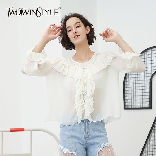 twotwinstyle chiffon blouse women ruffles flare sleeve thin white shirts female autumn 2018 fashion female elegant clothing
twotwinstyle chiffon blouse women ruffles flare sleeve thin white shirts female autumn 2018 fashion female elegant clothing