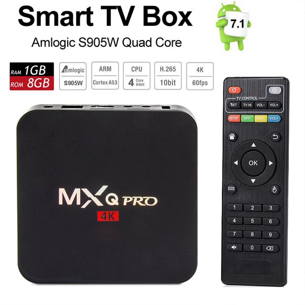 

MXQ Pro TV Box Android 7.1 4K Amlogic S905W Четырехъядерный WiFi 1G 8G LAN Airplay Miracast H.265 Смарт Google Youtube Медиа