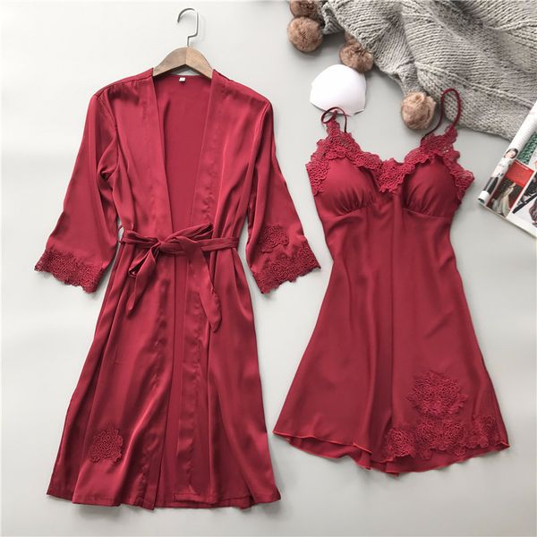 foply brand ladies satin nightwear with nightdress two pieces women's robe & gown sets lace female sleepwear homewear set, Black;red
foply brand ladies satin nightwear with nightdress two pieces women's robe & gown sets lace female sleepwear homewear set, Black;red