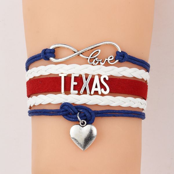 

ncrhgl infinity love texas bracelets bangles heart charm braided pu leather bracelet jewelry for men women 2018 drop shipping, Black