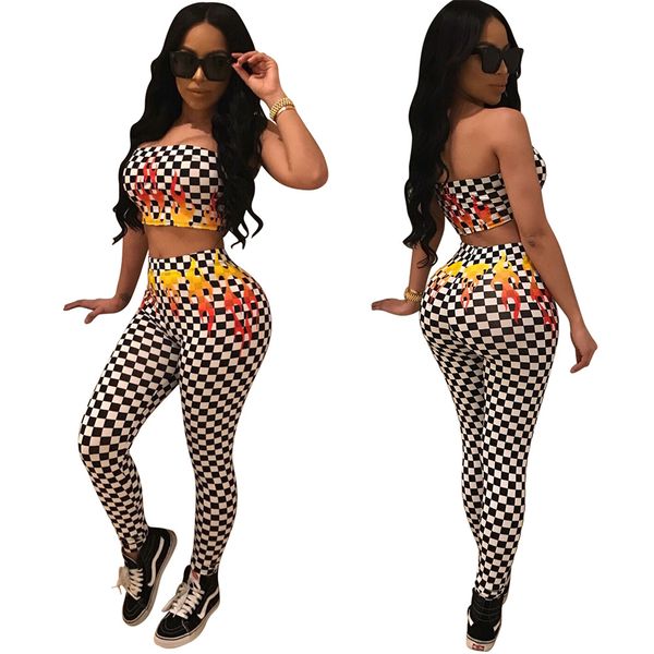 strapless plaid fire print 2 piece set playsuits women crop long pant skinny bodysuit hollow out club romper, Black;white
strapless plaid fire print 2 piece set playsuits women crop long pant skinny bodysuit hollow out club romper, Black;white