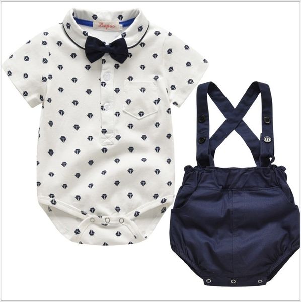 

Summer Gentleman Style Baby Boys Clothing Sets Rompers+suspender Shorts+bowtie 3pcs Set Toddler Suits Infant Outfits Kids Clothes 8sets/lot, As picture